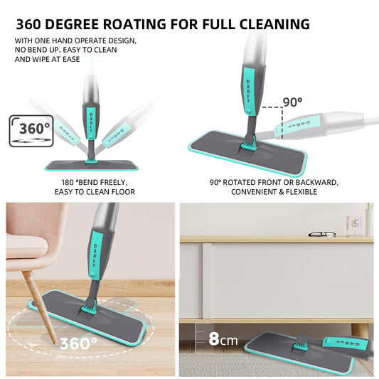 360° Magic Microfiber Floor Mop with Spray and Spin Action